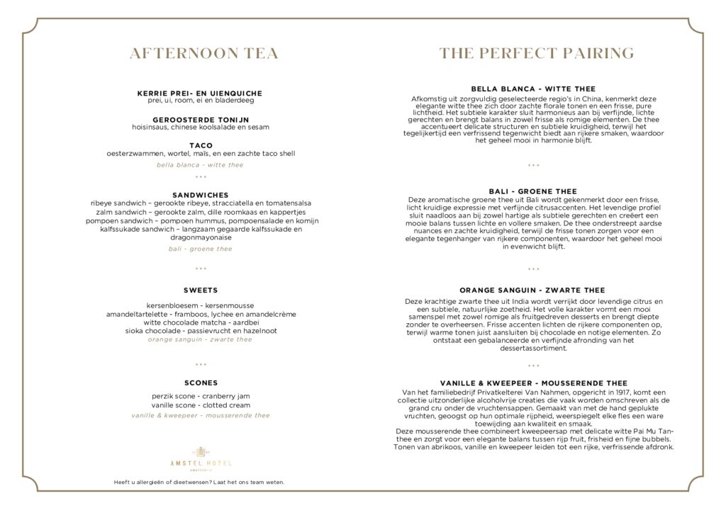 amstel high tea menu
